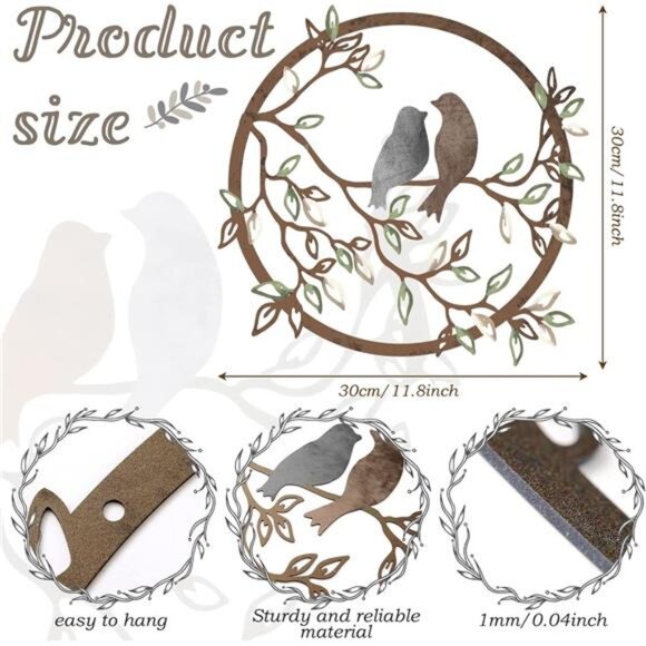 Ferraycle Metal Wall Art Bird on Tree Branch Bird Wall Silhouette Bird Wall Art - Picture 2 of 7